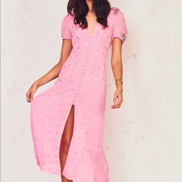 ISO Loveshackfancy Pink Embellished Delaney Dress - Picture 1 of 2